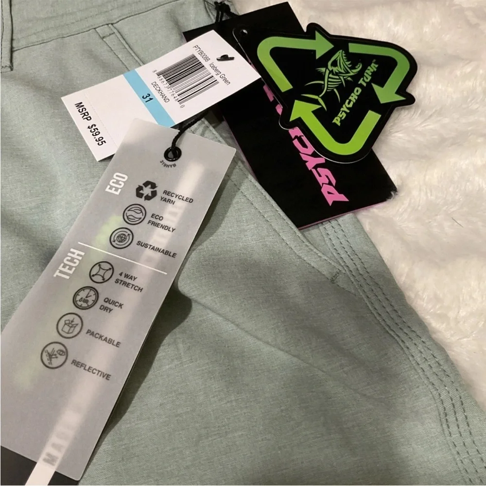 Psycho Tuna Men's Hybrid Fishing/Golf Shorts Iceberg Green Size 31‎